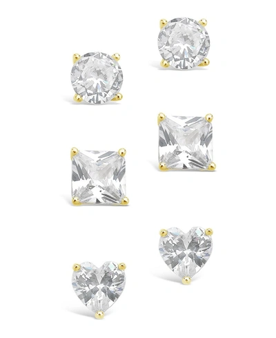 Sterling Forever Women's Statement Cubic Zirconia Stud Earrings Set, Pack Of 3 In Gold