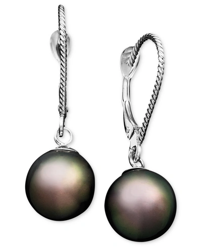 Macy's Pearl Earrings, 14k White Gold Cultured Tahitian Pearl Drop Earrings (8mm)