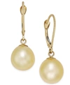 Macy's Cultured Oval Golden South Sea Pearl (9mm) Drop Earrings In 14k Gold In Yellow Gold