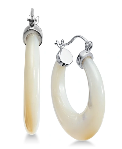 Macy's Mother-of-pearl Hoop Earrings In Sterling Silver