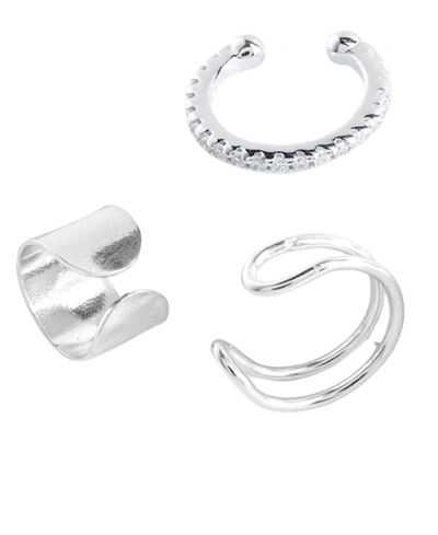 Sterling Forever Women's Simple Ear Cuff Set, Pack Of 3 In White