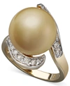 Macy's 14k Gold Ring, Cultured Golden South Sea Pearl (14mm) And Diamond (1/3 Ct. T.w)