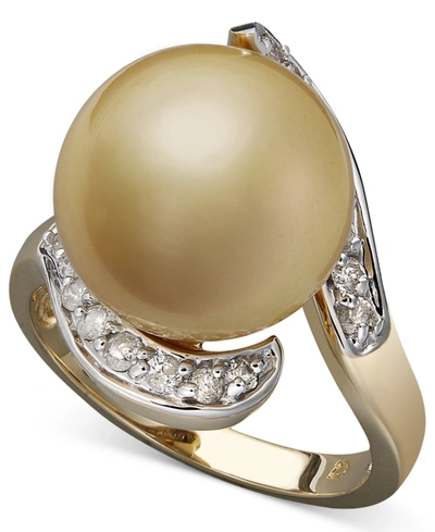 Macy's 14k Gold Ring, Cultured Golden South Sea Pearl (14mm) And Diamond (1/3 Ct. T.w)