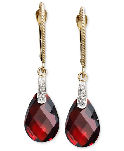 Macy's 14k Gold Earrings, Garnet (7-1/5 Ct. T.w.) And Diamond Accent Brio Drop