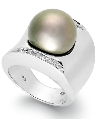 Macy's Tahitian Pearl (13mm) And Diamond (1/8 Ct. T.w.) Ring In Sterling Silver