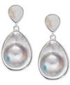 Macy's Mabe Blister Pearl (24 X 18mm, 10 X 8mm) Drop Earrings In Sterling Silver In White Gold