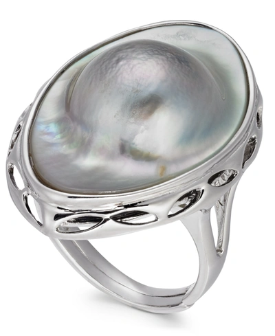 Macy's Mabe Blister Pearl (18 X 28mm) Statement Ring In Sterling Silver In White Gold