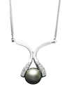 Macy's 14k Gold Necklace, Cultured Tahitian Pearl (8mm) And Diamond Accent Pendant