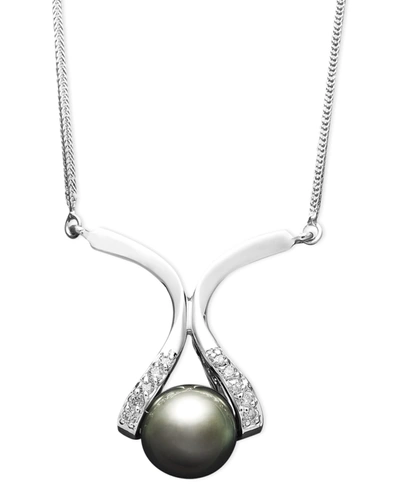 Macy's 14k Gold Necklace, Cultured Tahitian Pearl (8mm) And Diamond Accent Pendant