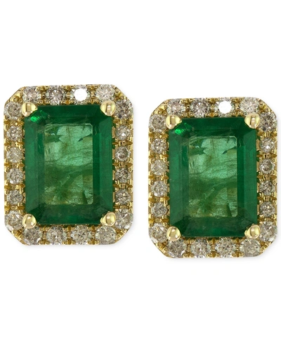 Effy Collection Brasilica By Effy Emerald (1-9/10 Ct. T.w.) And Diamond (1/4 Ct. T.w.) Stud Earrings In 14k Gold, Cr In Yellow Gold