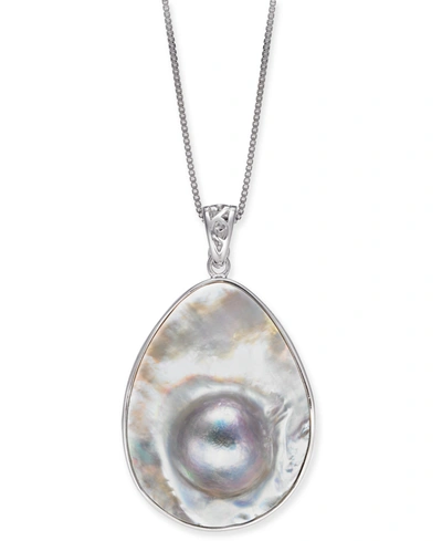Macy's Mabe Blister Pearl (34 X 24mm) 18" Pendant Necklace In Sterling Silver In White Gold
