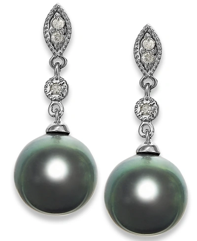 Macy's Tahitian Pearl (8mm) And Diamond Accent Earrings In 14k White Gold