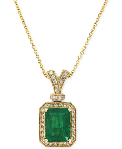 Effy Collection Brasilica By Effy Emerald (2-1/5 Ct. T.w.) And Diamond (1/5 Ct. T.w.) Pendant Necklace In 14k Gold, In Yellow Gold