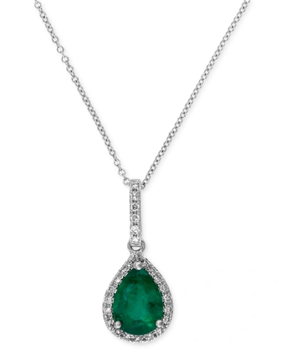 Effy Collection Brasilica By Effy Emerald (9/10 Ct. T.w.) And Diamond (1/8 Ct. T.w.) Drop Pendant In 14k White Gold, In No Color