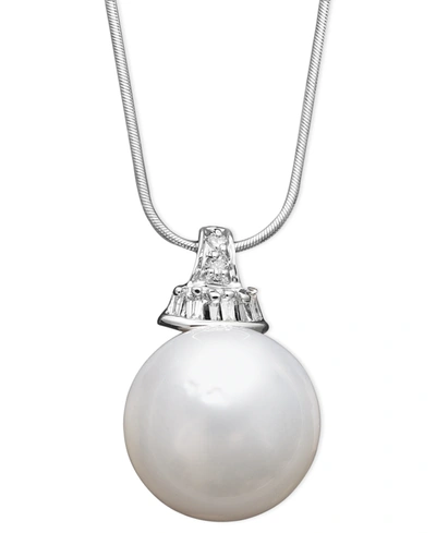 Macy's 14k White Gold Necklace, Cultured South Sea Pearl (13mm) And Diamond (1/8 Ct. T.w.) Pendant