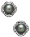 Macy's Cultured Tahitian Pearl (8mm) & Diamond (1/8 Ct. T.w.) Stud Earrings In 14k White Gold In White Gold
