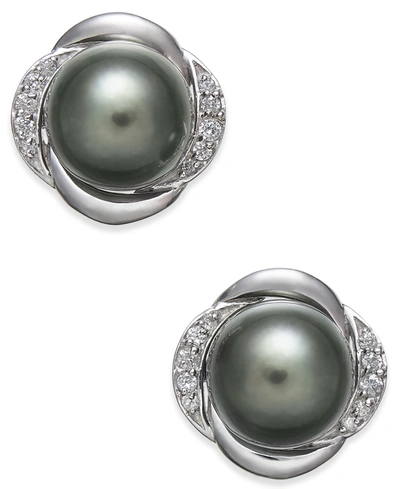 Macy's Cultured Tahitian Pearl (8mm) & Diamond (1/8 Ct. T.w.) Stud Earrings In 14k White Gold
