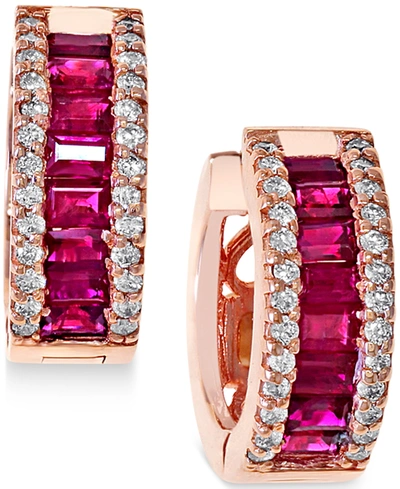 Effy Collection Effy Ruby (1-1/2 Ct. T.w.) And Diamond (3/8 Ct. T.w.) Earrings In 14k Rose Gold (also Available In S