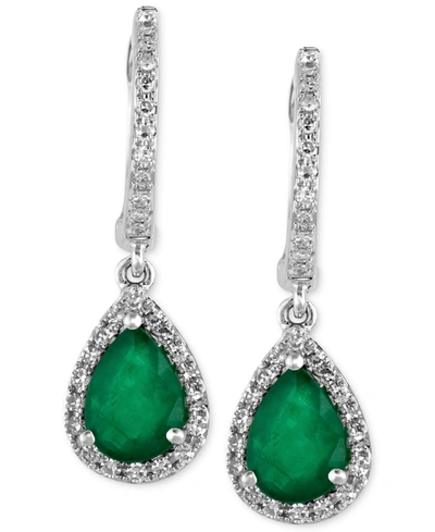 Effy Collection Brasilica By Effy Emerald (1-1/8 Ct. T.w.) And Diamond (1/4 Ct. T.w.) Drop Earrings In 14k White Gol In No Color