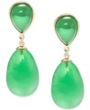 Macy's Dyed Green Jade Drop Earrings In 14k Yellow Gold-plated Sterling Silver In Gold Over Silver