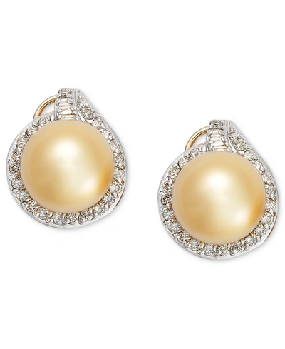 Macy's Pearl Earrings, 14k Gold Golden South Sea Pearl (11mm) And Diamond (3/4 Ct. T.w.) Stud Earrings