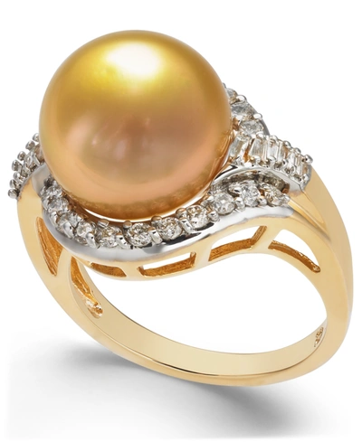 Macy's Cultured Golden South Sea Pearl (12mm) And Diamond (5/8 Ct. T.w.) Ring In 14k Gold In Yellow Gold