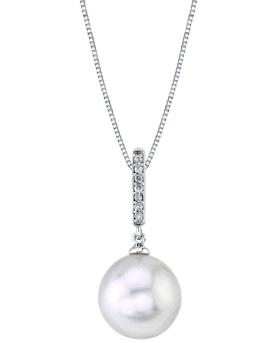 Macy's Cultured White South Sea Pearl (11mm) & Diamond Accent 18" Pendant Necklace In 14k White Gold