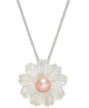 MACY'S PINK CULTURED BUTTON FRESHWATER PEARL (6 MM) & MOTHER-OF-PEARL (19-1/2 MM) 18" PENDANT NECKLACE IN S