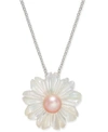 Macy's Pink Cultured Button Freshwater Pearl (6 Mm) & Mother-of-pearl (19-1/2 Mm) 18" Pendant Necklace In S In Silver