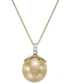 Macy's 14k Gold Golden South Sea Pearl (14mm) And Diamond Accent Crown Pendant Necklace