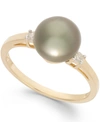 Macy's Tahitian Pearl (8mm) And Diamond Accent Ring In 14k Gold