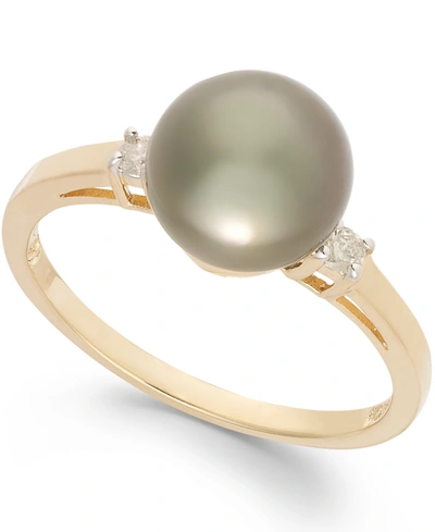 Macy's Tahitian Pearl (8mm) And Diamond Accent Ring In 14k Gold