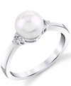 Macy's Cultured Freshwater Pearl (7mm) & Diamond (1/20 Ct. T.w.) Ring In 14k White Gold In White Gold