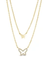Sterling Forever Women's Cubic Zirconia And Butterfly Layered Necklace In K Gold Plated