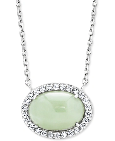 Macy's Jade & White Zircon (1/2 Ct. T.w.) 18" Pendant Necklace In Sterling Silver
