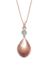 Macy's Cultured Pink Baroque Freshwater Pearl (12mm) & Diamond (1/20 Ct. T.w.) Necklace In 14k Rose Gold In Rose Gold
