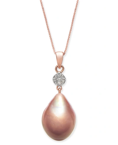 Macy's Cultured Pink Baroque Freshwater Pearl (12mm) & Diamond (1/20 Ct. T.w.) Necklace In 14k Rose Gold