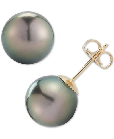 Macy's Black Cultured Tahitian Pearl (9mm) Stud Earrings In 14k Gold In Yellow Gold