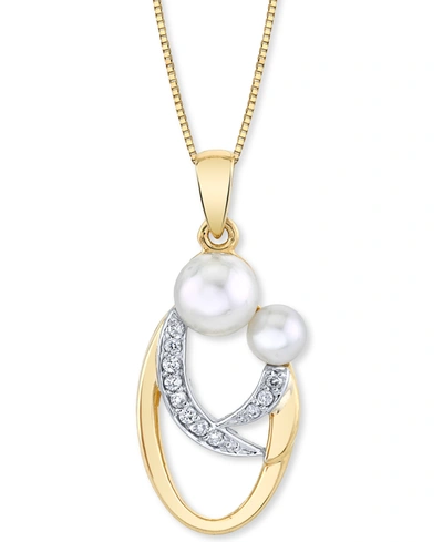 Macy's Cultured Freshwater Pearl (4 & 6mm) & Diamond (1/20 Ct. T.w.) Mother And Child 18" Pendant Necklace In Yellow Gold