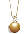 MACY'S 14K GOLD NECKLACE, CULTURED GOLDEN SOUTH SEA PEARL (13MM) AND DIAMOND (1/3 CT. T.W.) PENDANT