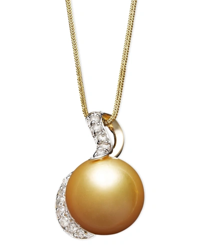 Macy's 14k Gold Necklace, Cultured Golden South Sea Pearl (13mm) And Diamond (1/3 Ct. T.w.) Pendant