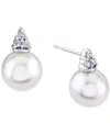 Macy's Cultured Freshwater Pearl (9mm) & Diamond (1/8 Ct. T.w.) Stud Earrings In 14k White Gold In White Gold