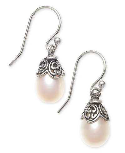 Macy's Cultured Freshwater Pearl (8mm) Drop Earrings In Sterling Silver