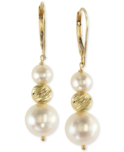 Effy Collection Effy Cultured Freshwater Pearl Drop Earrings In 14k Gold (5-1/2mm And 11mm) In Yellow Gold
