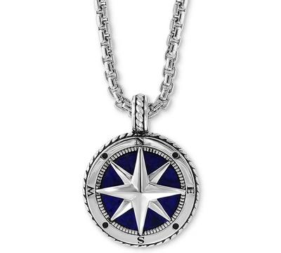 Effy Collection Effy Men's Lapis Lazuli (14-1/2mm) Compass 22" Pendant Necklace In Sterling Silver