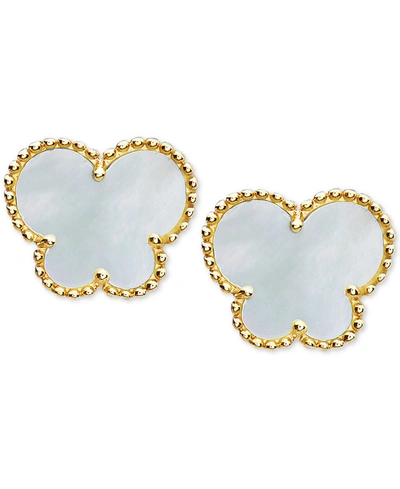 Effy Collection Effy Mother-of-pearl Butterfly Stud Earrings In 14k Gold