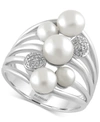 Effy Collection Effy Cultured Freshwater Pearl (4mm-6.5mm) And Diamond Accent Ring In Sterling Silver In Silver