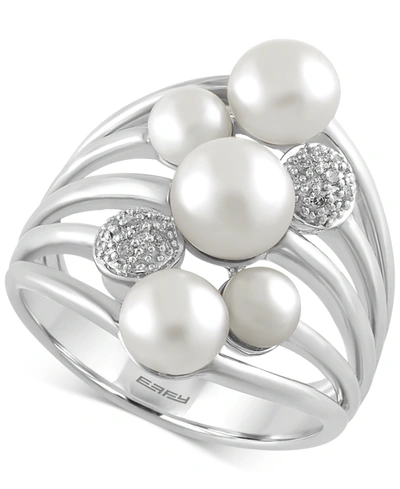 Effy Collection Effy Cultured Freshwater Pearl (4mm-6.5mm) And Diamond Accent Ring In Sterling Silver