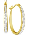 ESSENTIALS CRYSTAL TAPERED HOOP EARRINGS IN SILVER-PLATE, 1.2"