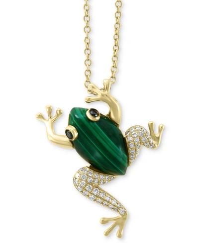 Effy Collection Effy Malachite (14 X 8mm) & Diamond (1/6 Ct. T.w.) Frog 18" Pendant Necklace In 14k Gold In Yellow Gold